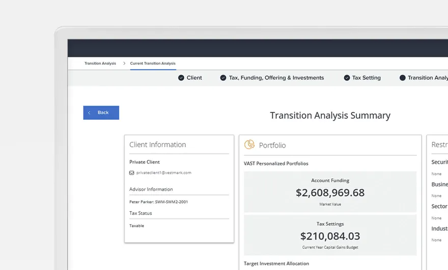 Vestmark Investment Advisory Tax Transition Analysis